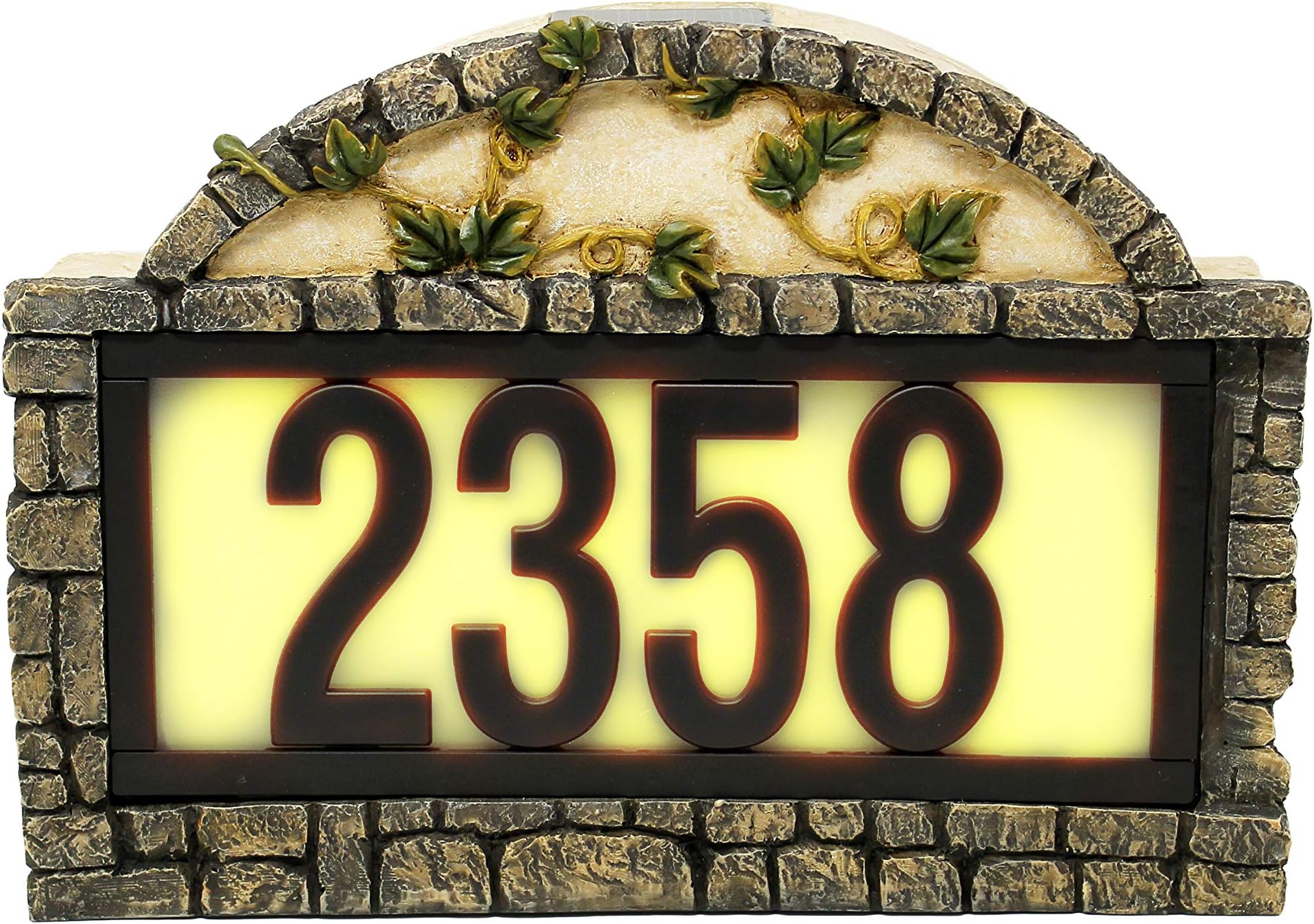 Nature's Mark Solar Power Lighted House Numbers Address Sign - LED Illuminated Outdoor Resin Light Up House Number Sign Decor for Home Yard Street (Ivy)