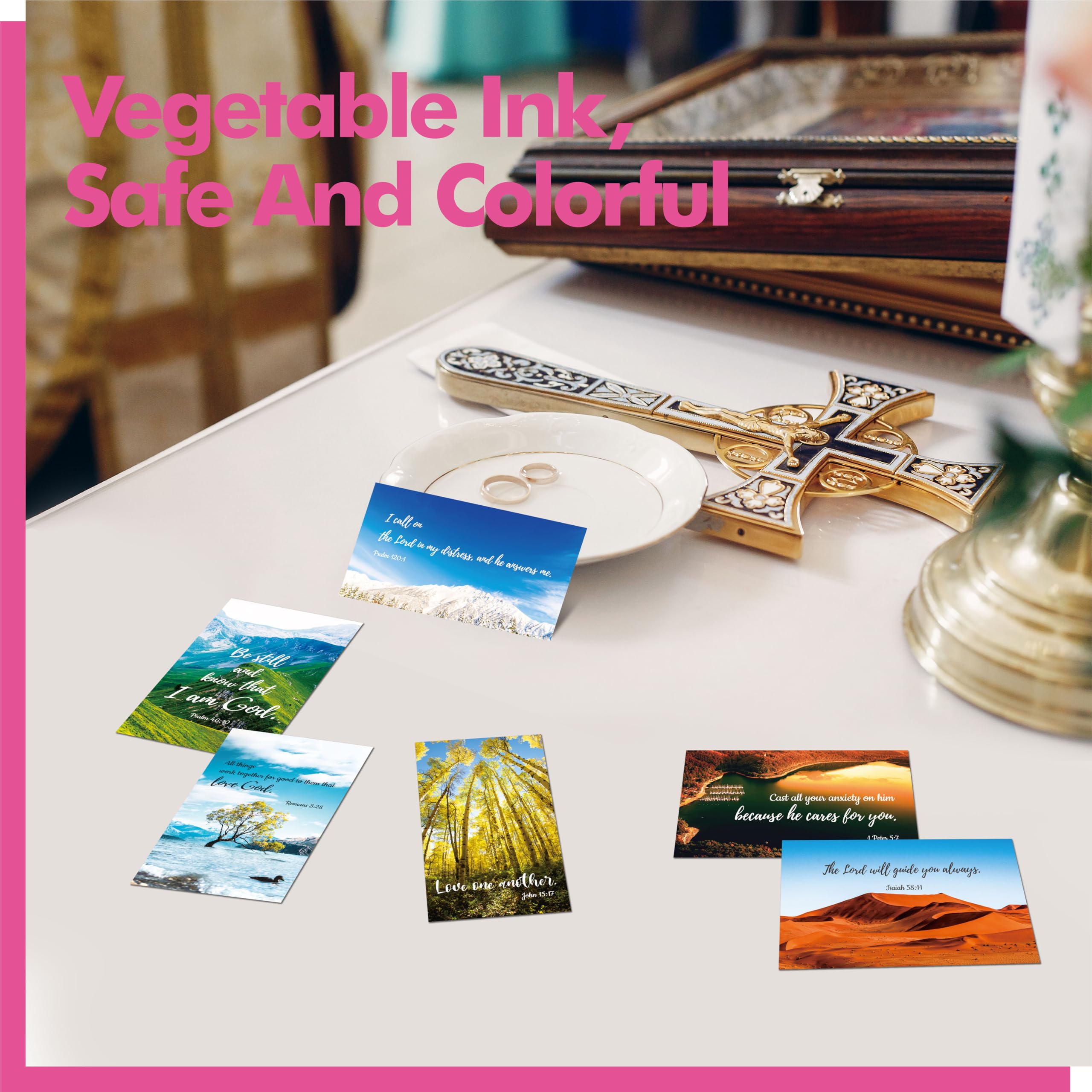 Gethelud 100 Cartes de Versets Bibliques, 50 Designs Délicats, Mini de Prière avec de Beaux Paysages, Cartes de Citations Motivantes et Inspirantes pour Chrétiens Religieux（Version anglaise）