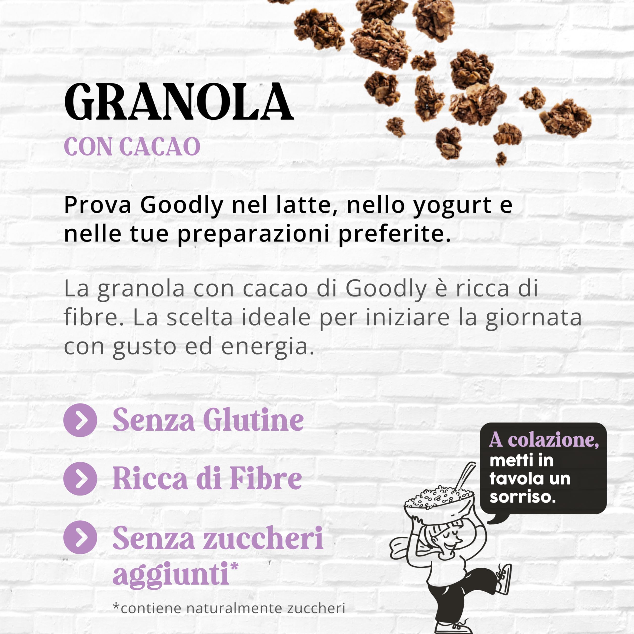 Goodly, Granola con Cacao, Senza Glutine e Zuccheri Aggiunti, Ricca di Fibre, 6x300 g