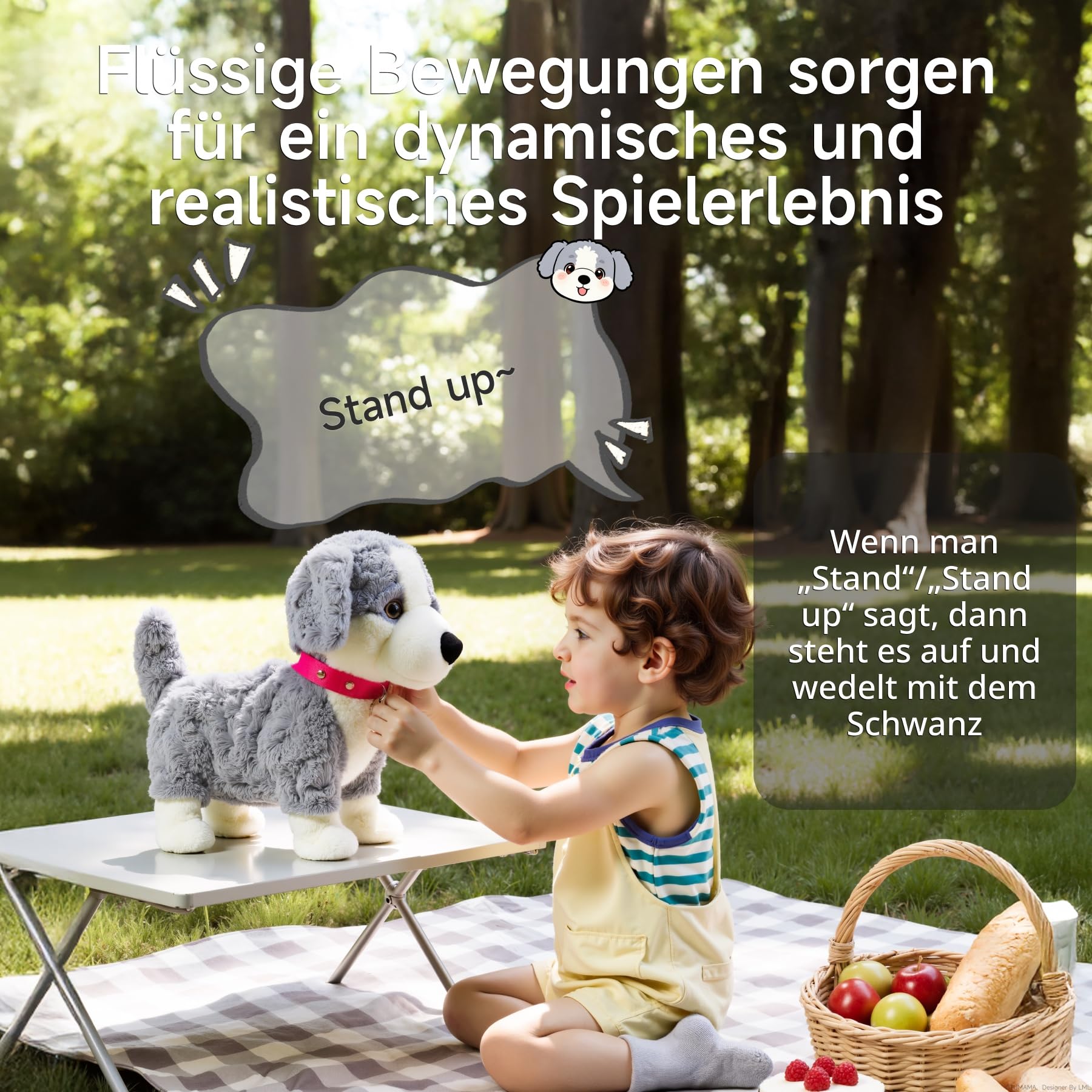 Interaktiver Kuscheltier Hund Spielzeug Kinder, Elektrisch Sprachgesteuerter Plüschhund, Läuft, Sprechender, Bellt, Schwanzwedeln, Plüschtier ab 3 Jahre