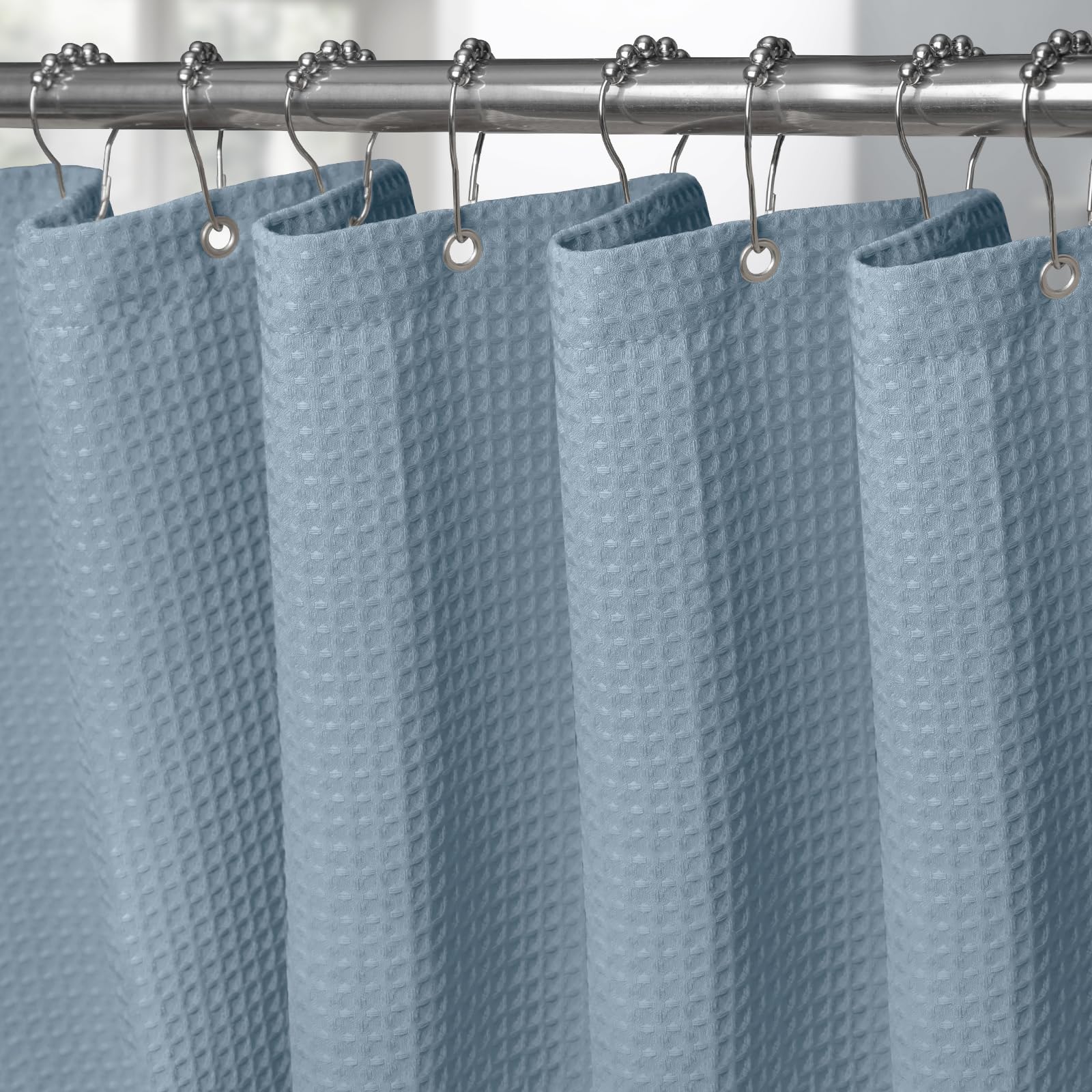 VANZAVANZU Shower Curtain for Bathroom with Metal Hooks Waffle Fabric Shower Curtain Heavy Duty Bath Curtain for Wet Room Bathtub Shower Stall, Weighted Hem, Waterproof - 182 x 198cm (Moonlight Blue) — image 1