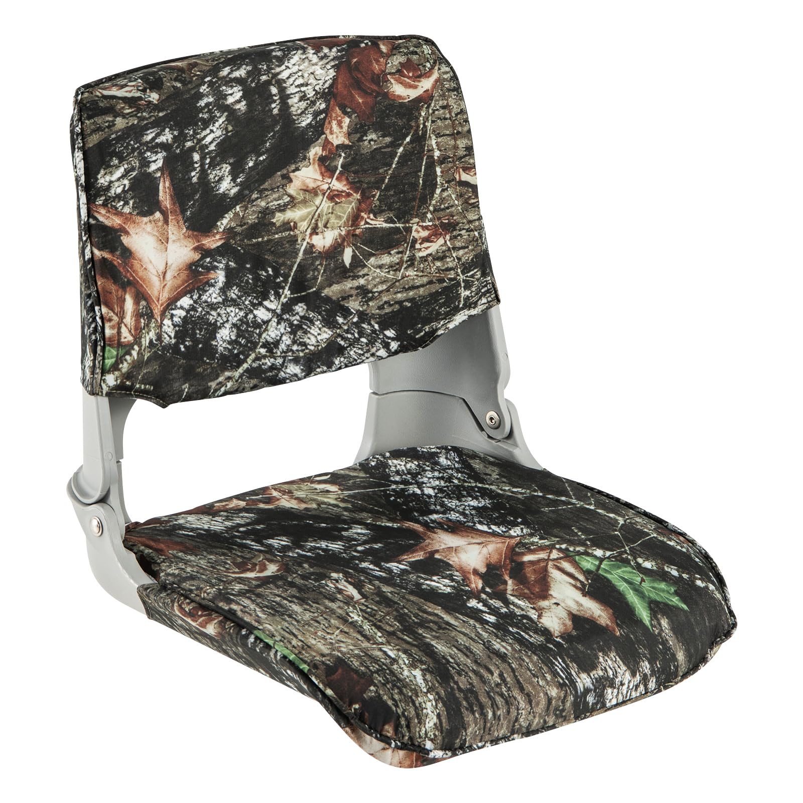 COSTWAY Low Back Padded Boat Seat, Fold-down Folding Fishing Boat Chair with 4 Bolts and Thick Sponge Padding, Waterproof Folding Captain Boat Seating for Fishing Boat Yachts, Camouflage