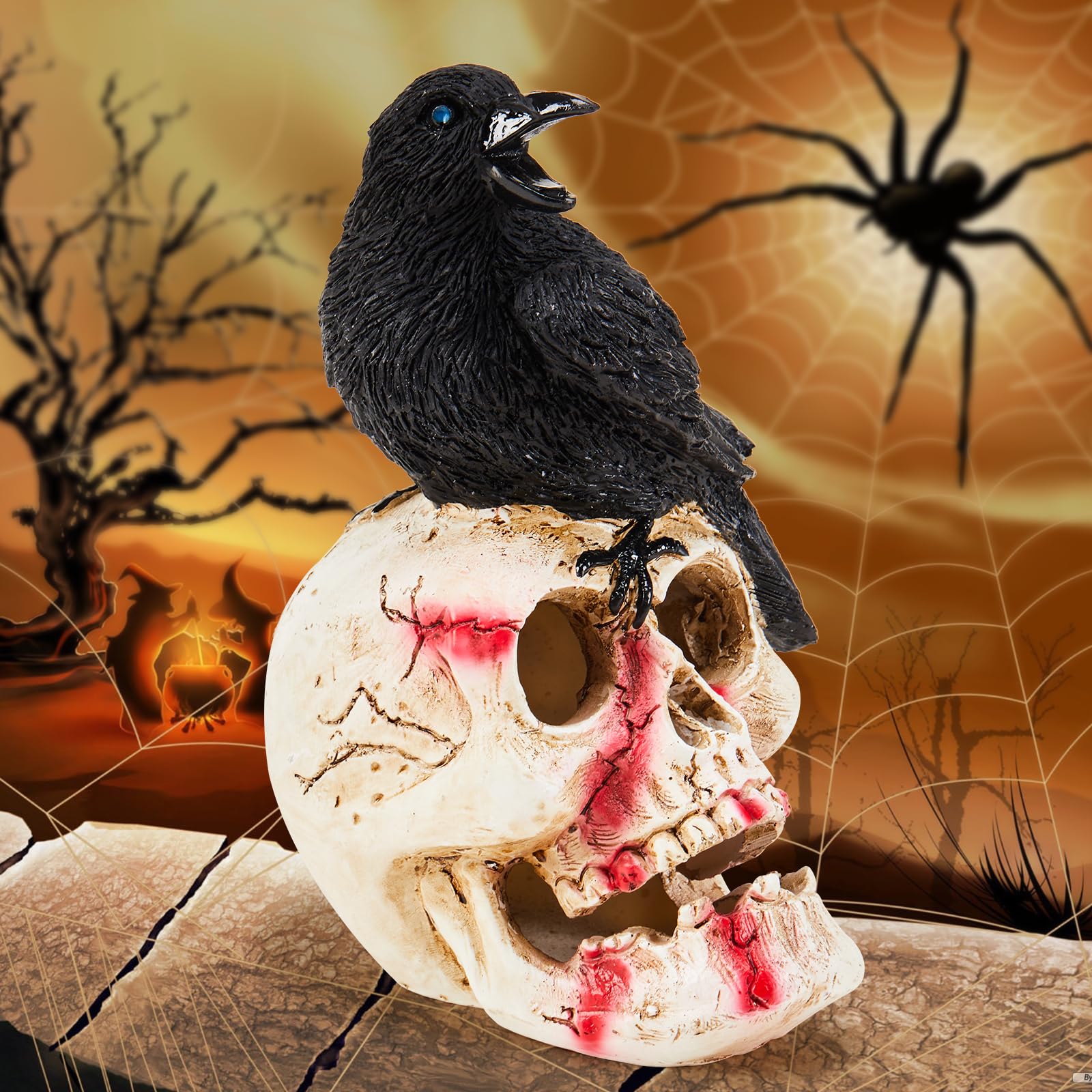 Solar Halloween Decoration with Crow in The Skeleton Solar Powered Garden Lights Color Changing LED Halloween Yard Lawn Party Outdoor Decorations