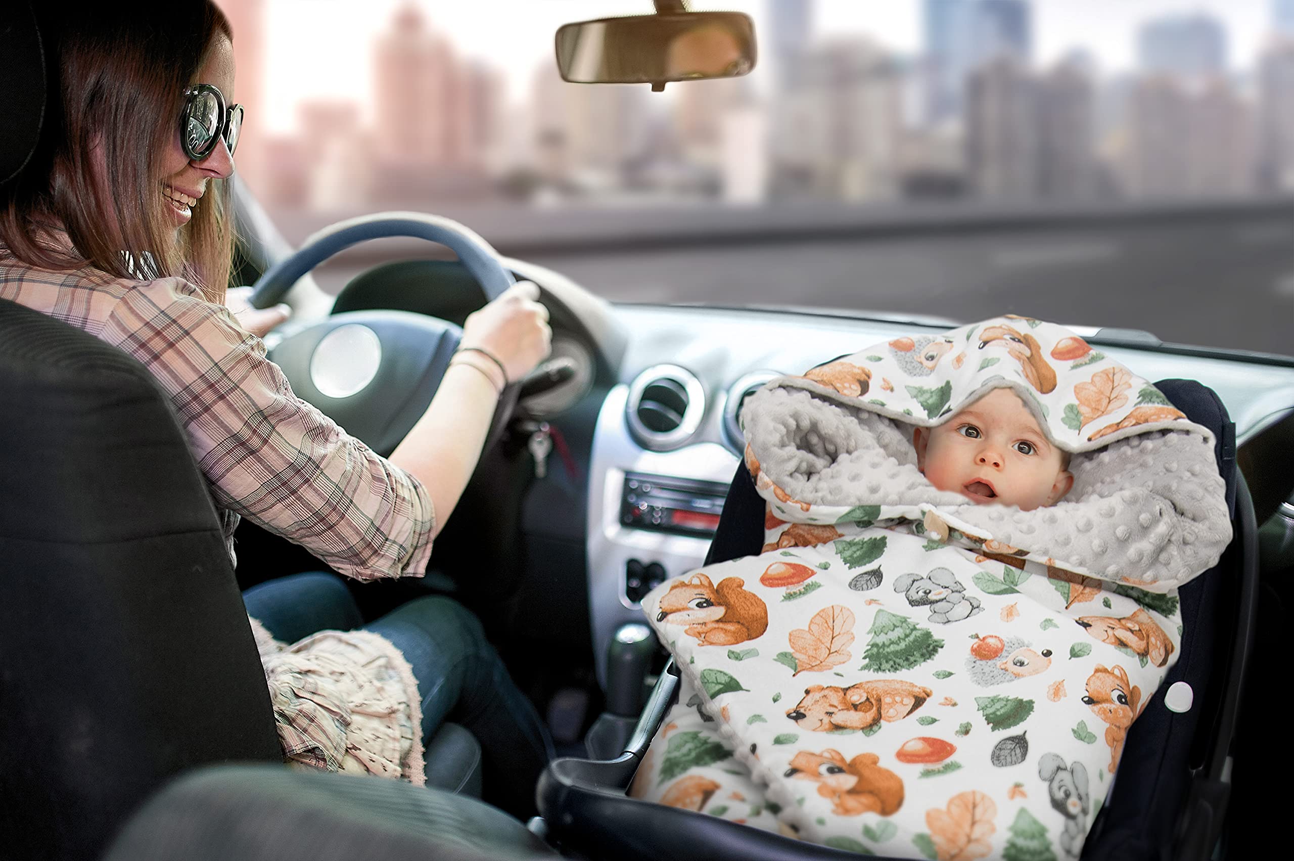 Amilian Copertina per ovetto, 90 x 90 cm, per il comfort e la sicurezza del vostro bambino, per passeggino o seggiolino auto, scoiattolo
