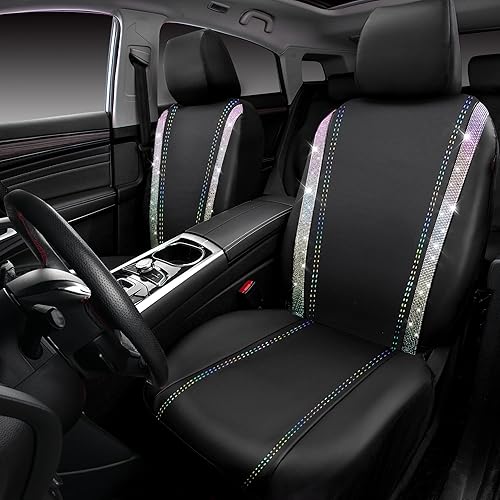 Miniatura 193 de CAR PASS Funda de asiento trasero de cuero y diamantes de imitación brillantes, impermeable, diseño de diamante brillante, ajuste universal, tiras