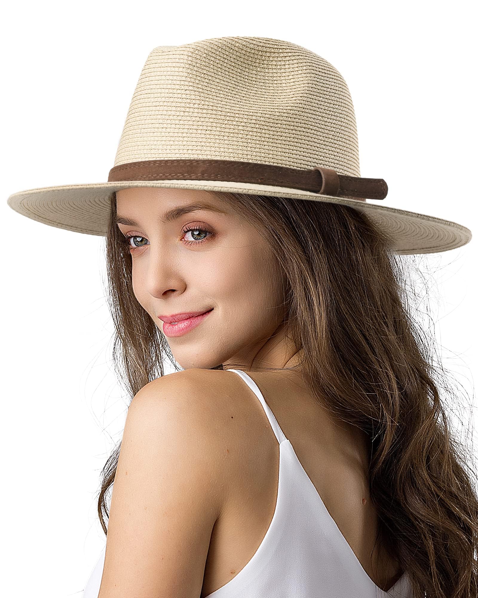 FURTALK Sombrero de Paja de ala Ancha Unisex para Hombres y Mujeres Sombrero de Paja Ajustable