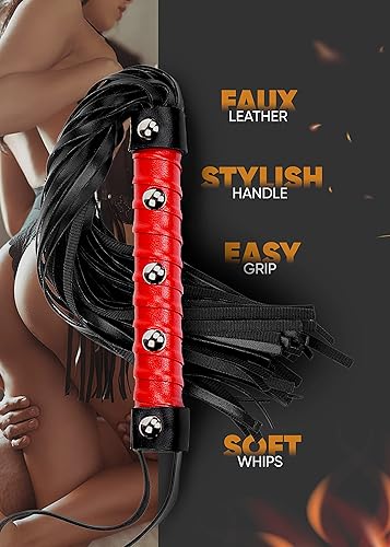 Miniatura 8 de Látigo sexual para azotar, BDSM Flogger para juegos de adultos, látigo BSDM para jugar en el dormitorio, juguete sexual rojo de piel sintética para