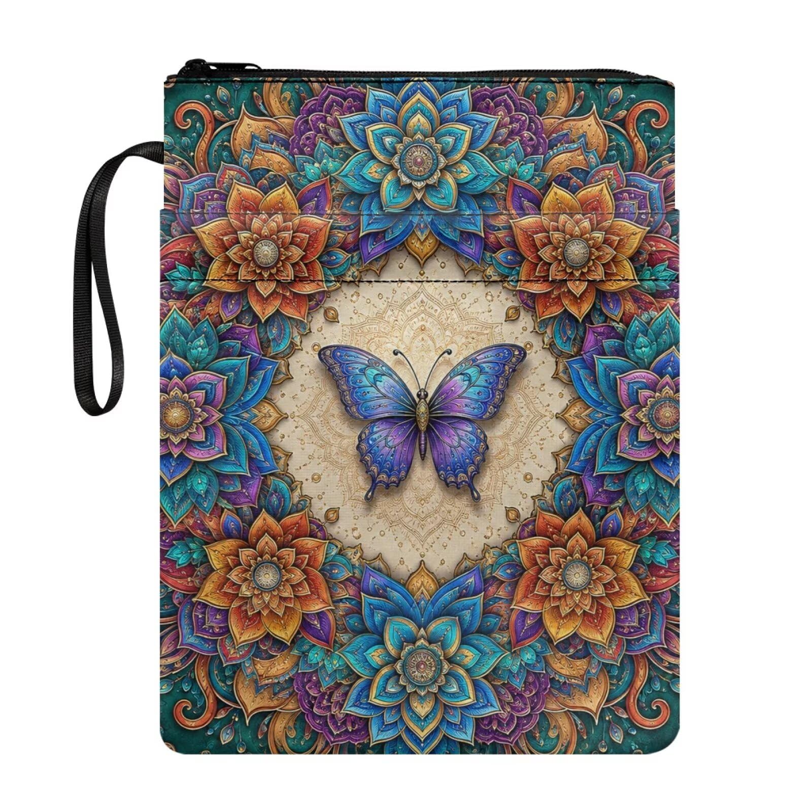Poceacles Book Sleeve with Pocket Zippered Paperbacks Pouch Cover, Textbook Bible Protector for Book Lovers Readers Friends, Bohemian Flower Butterfly Blue โ image 1