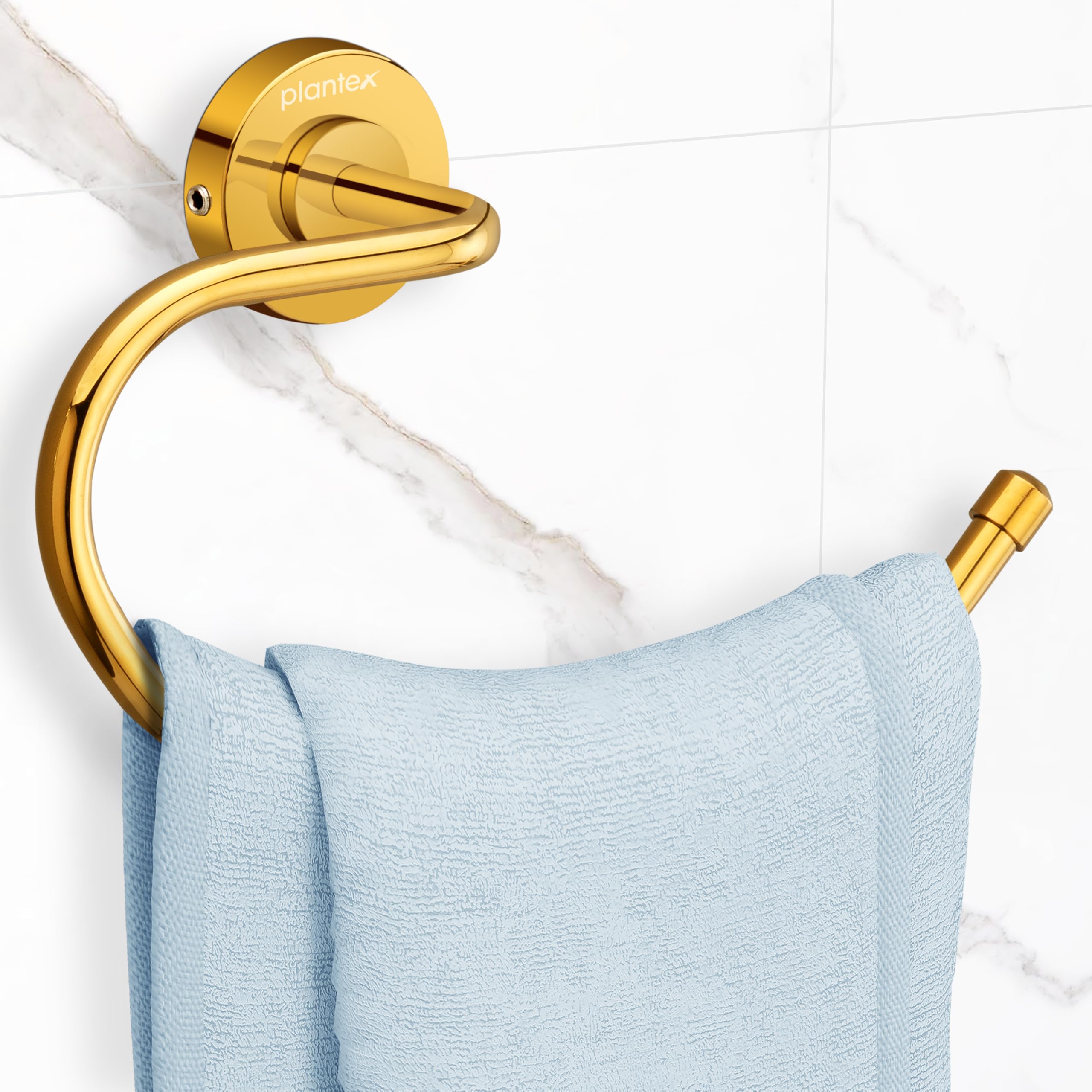 Plantex 304 Grade Stainless Steel Round Napkin Holder for washbasin/Towel Hanger/Towel Ring for Bathroom/Bathroom Accessories, Daizy(Golden)