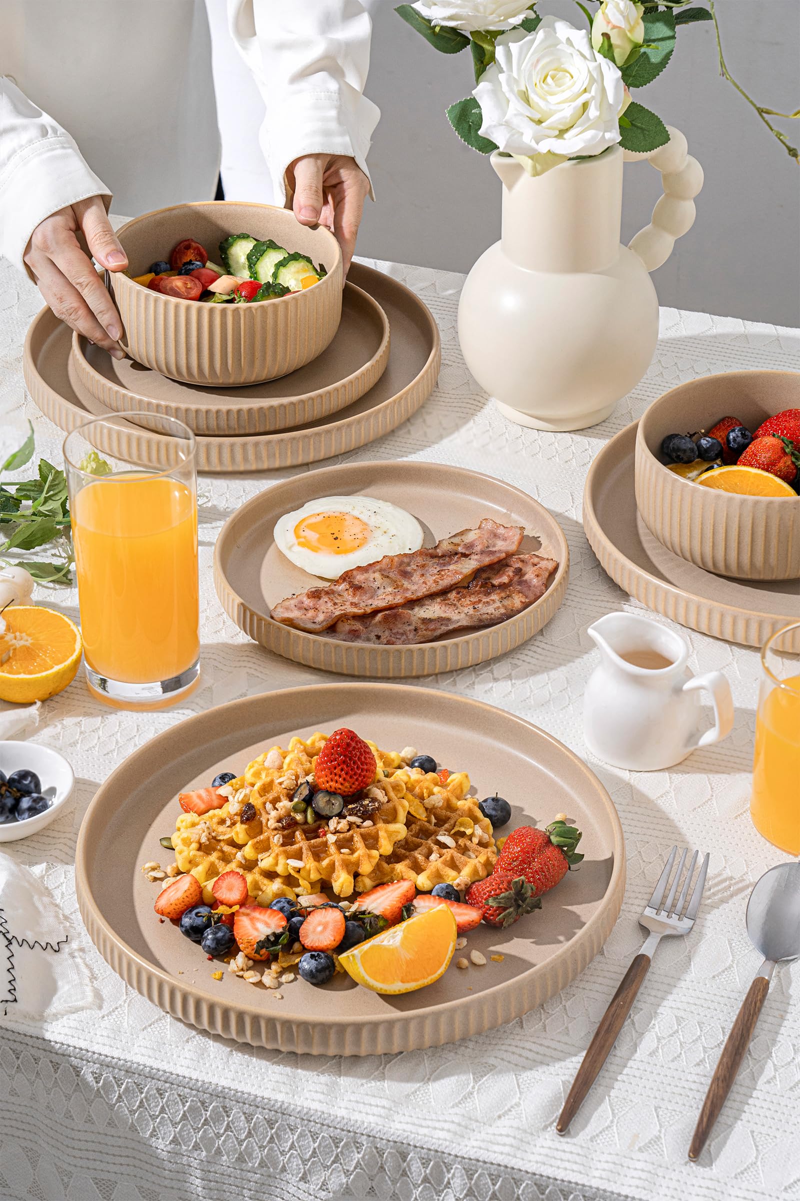 Reactive Glaze Stoneware 12 Piece Dinner Set E-far 12-Pc Stoneware Dinnerware Set Reactive Glaze Plates