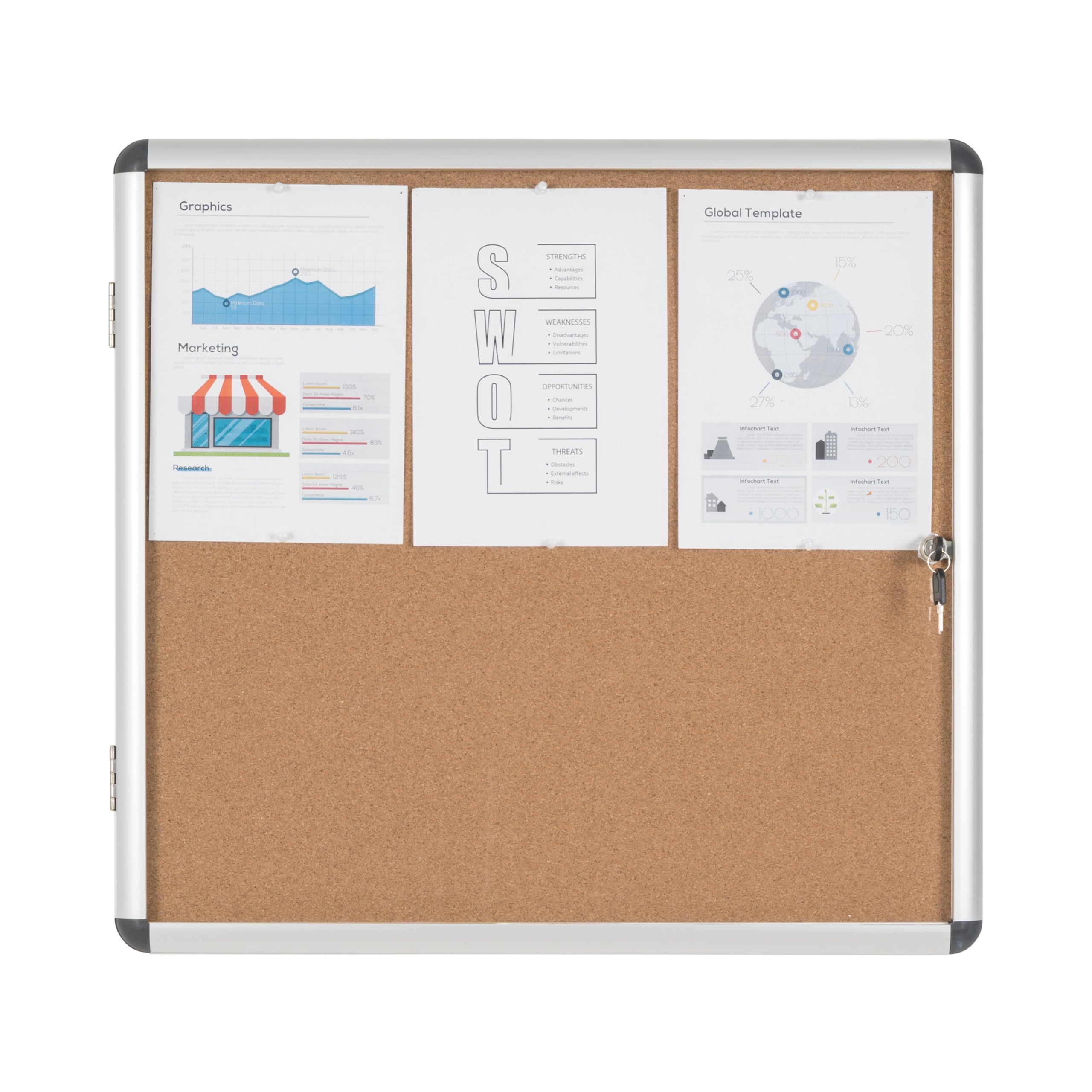 Bi-Office Enclore - Vitrina de interior de Corcho para 6 Hojas A4, con Puerta de Aluminio y Cerradura, 720 x 674 mm