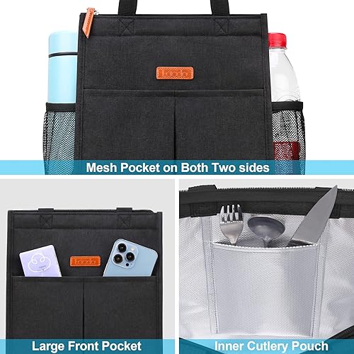 Vista 14 de Lacdo Bolsa de almuerzo para mujeres y hombres, bolsas de almuerzo aisladas, impermeable, reutilizable, suave, hielera con bolsillos para el Gris