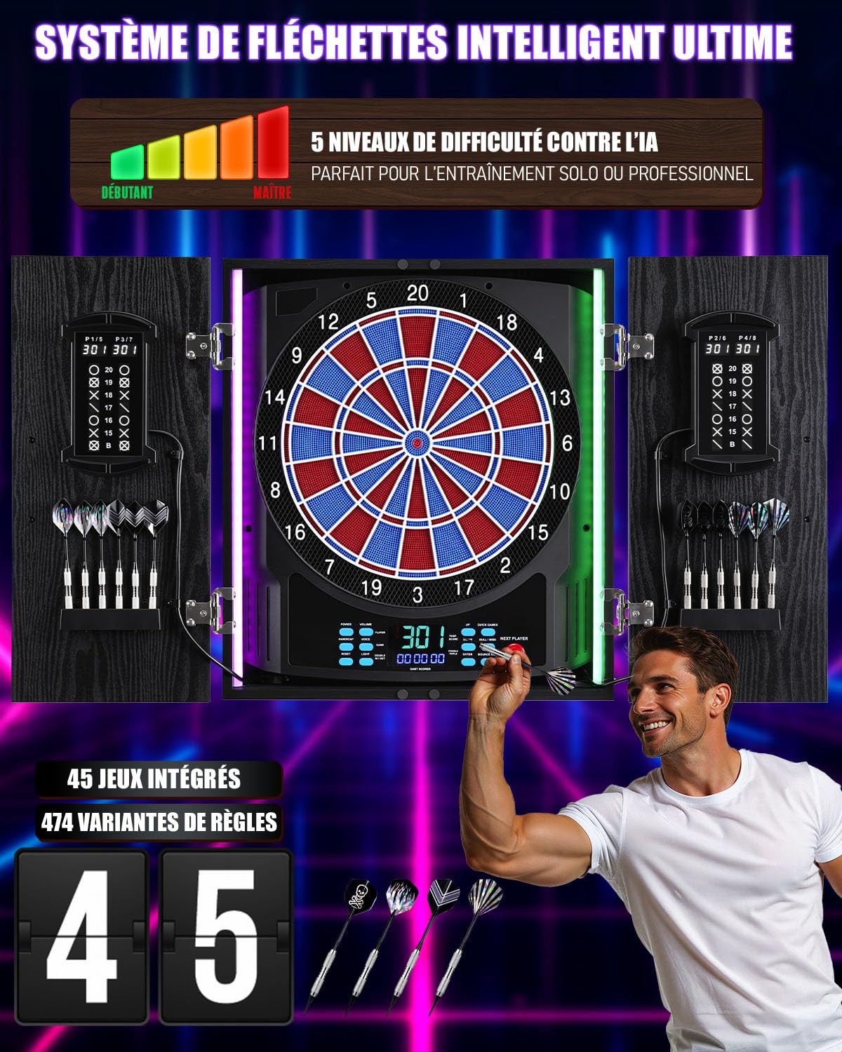 Jeu Électronique de Fléchettes, Coffret Cible Fléchettes à Motifs