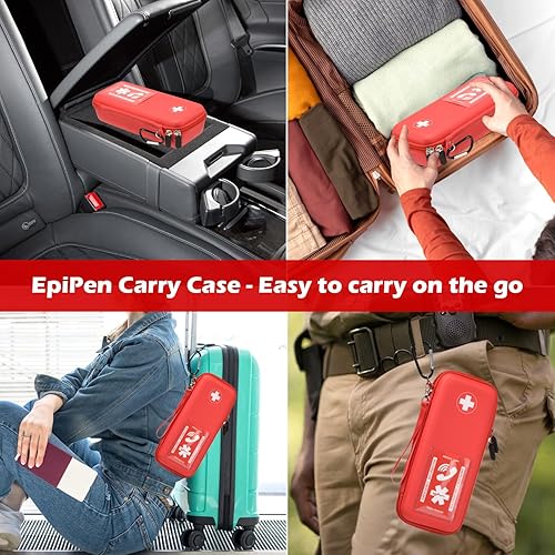 Miniatura 7 de Fukumi EpiPen - Estuche de transporte, bolsa médica de emergencia dura con mosquetón, para 2 EpiPens Inhalador de Asma, Auvi-Q, gotas para los ojos,