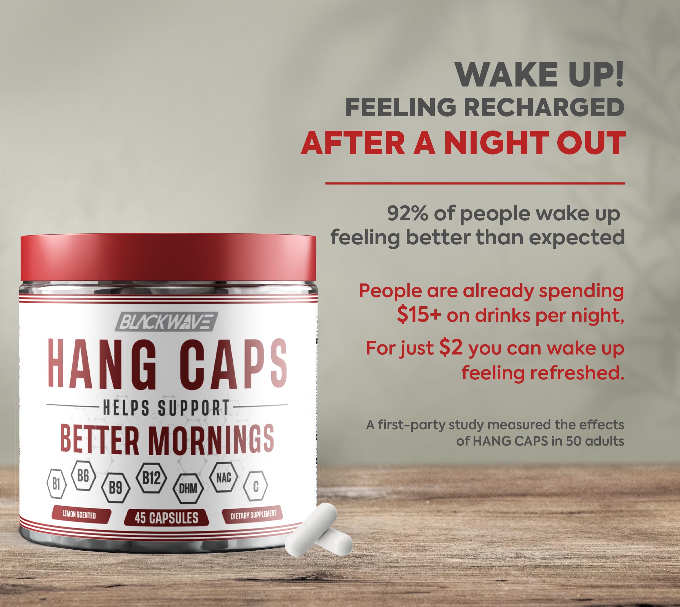 BlackWave Hang Caps - After Drinking Recovery Capsules - DHM (Dihydromyricetin) Supplement with Ginger, Milk Thistle & B Vitamins - Next Day Support — Amazon image 2