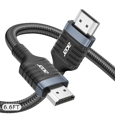 Acer HDMI 2.1 Cable 6.6FT, [8K@60Hz, 4K@120Hz] 48Gbps Ultra High-Speed Braided Cord Supports HDR10+/HDCP 2.2 & ARC/eARC, Certified HDMI Cable Compatible with PS5, PS4, Xbox, Monitors, Laptops, HDTV