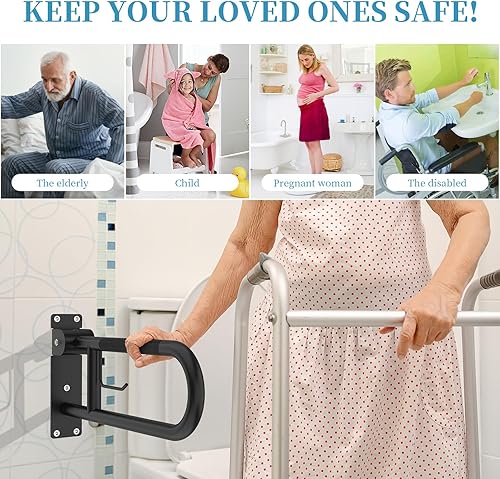 Miniatura 4 de Munzong - Barra de agarre para inodoro de 22.4 pulgadas, color negro, barras de agarre antideslizantes para discapacitados con soporte para papel,
