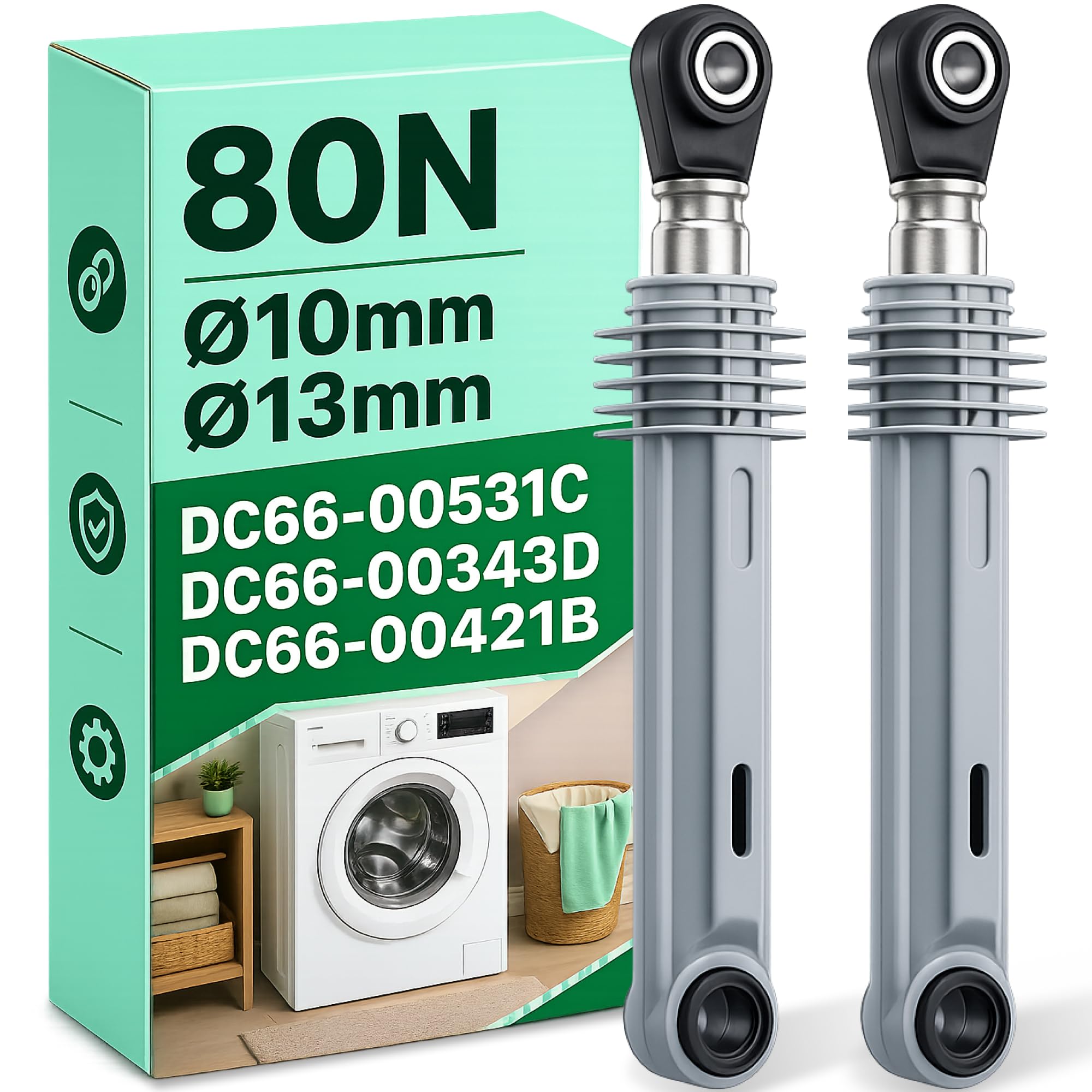 2er-Set Stoßdämpfer Waschmaschine Ø10mm Ø13mm 80N Länge 170 mm – 250 mm mit Originalcode DC66-00343D DC6600343D DC66-00421B DC6600421B DC66-00531C DC6600531C für Samsung