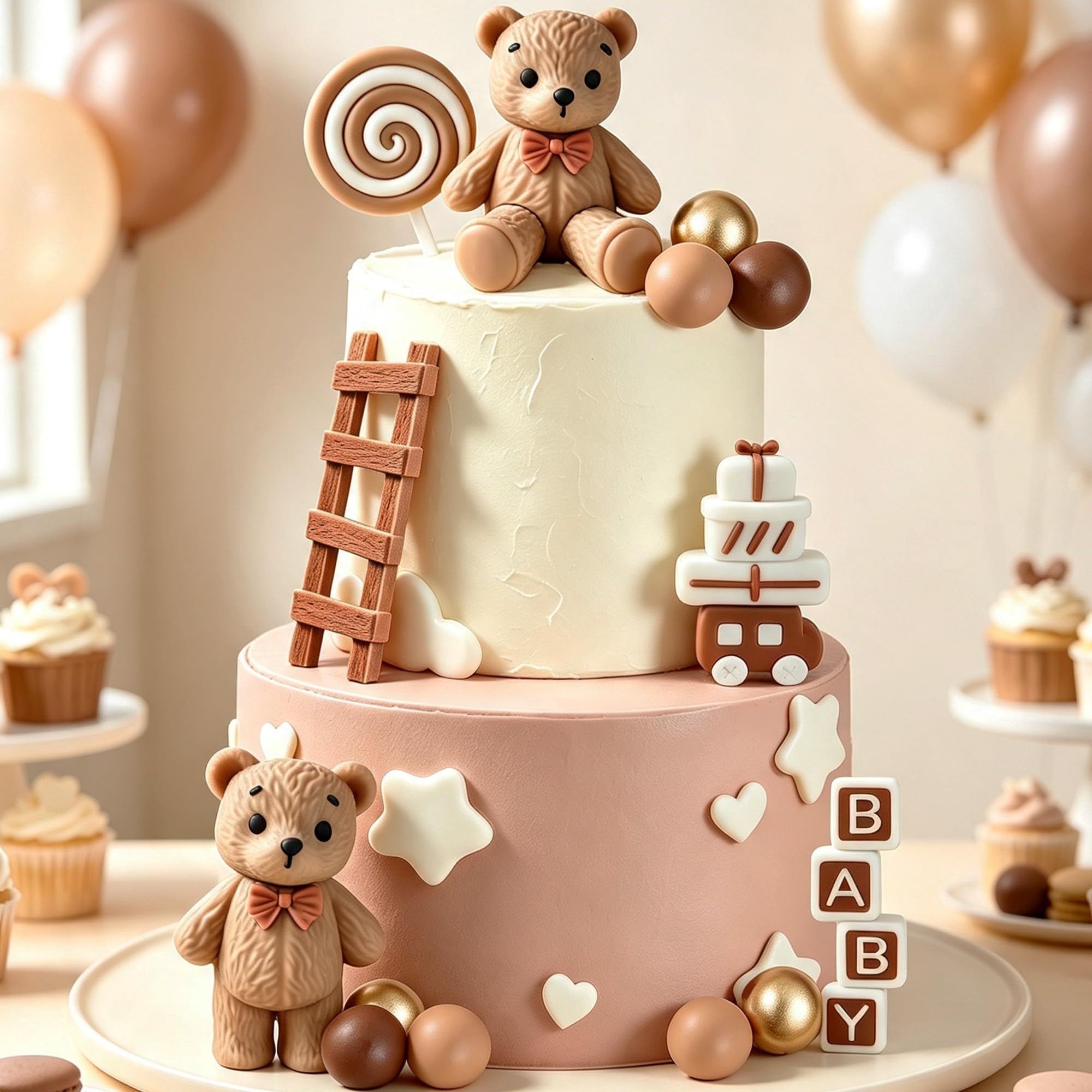 Brown Bear Cake Decoration Beige Brown Balls Cake Topper