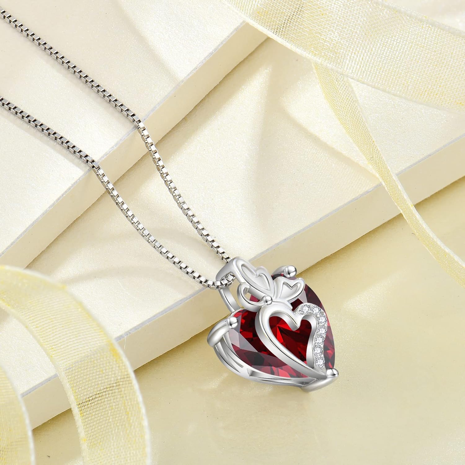 Butterfly Necklace for Women 925 Sterling Silver Birthstone Love Heart Necklace Dainty Jewelry Gifts for Women Wife Girlfriend Mother Daughter Her - Image 4