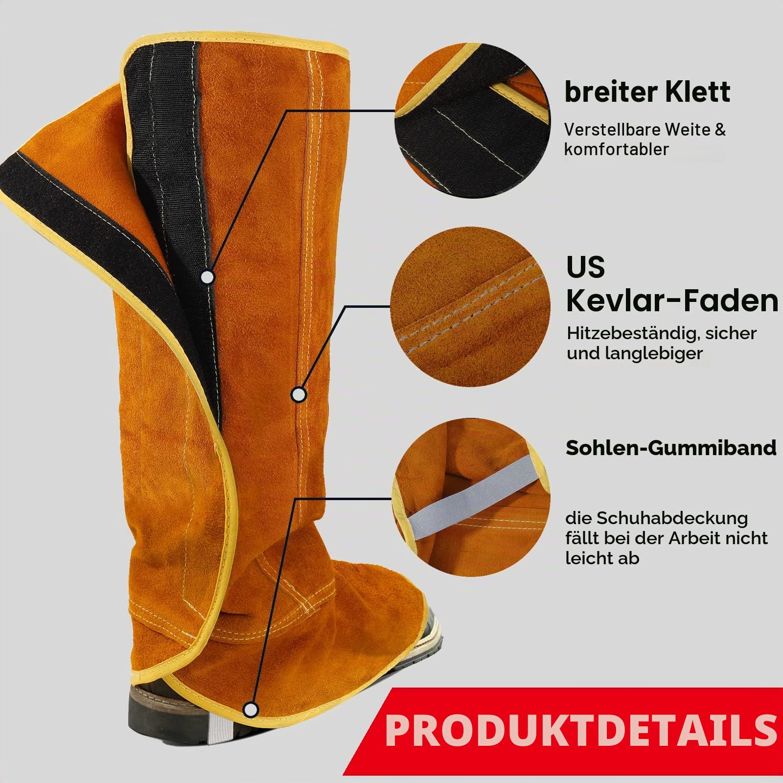 QeeLink Leder Schweißspats Extra Lang - Hitze- und Abriebsbeständige Schweißstiefelabdeckungen - Vollständige Schuhschutzabdeckungen - Schweißgamaschen, 1 Paar