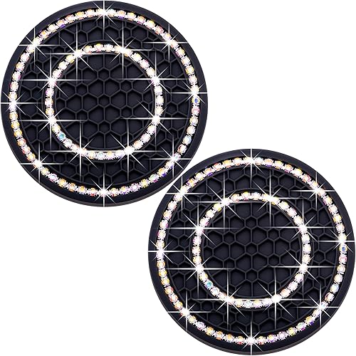 Miniatura 31 de 2 piezas posavasos con diamantes de imitación de cristal, 2.75 pulgadas, silicona suave, antideslizante, a prueba de golpes, portavasos de Negro y