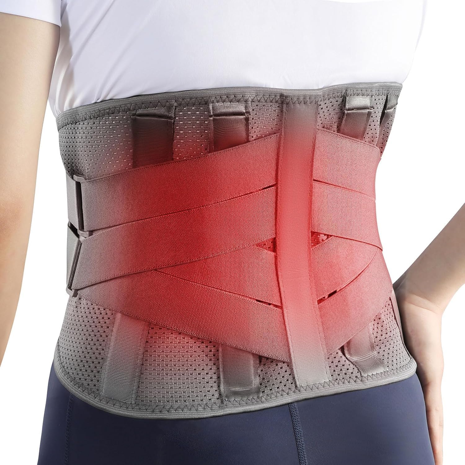 HONGJING Faja de Soporte para la Espalda con Almohadilla Térmica - Cinturón de Compresión Calentado con 7 Varillas Metálicas, Ideal para Alivio del Dolor por Hernia de Disco y Escoliosis (L)