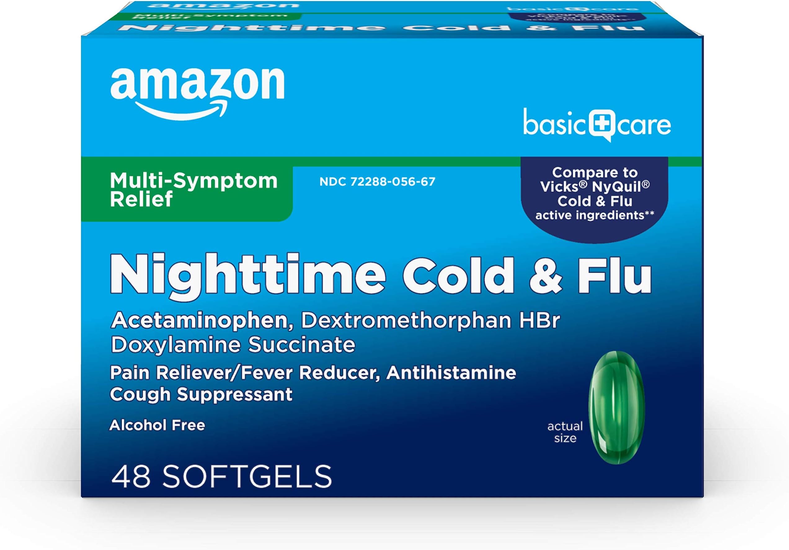 Nighttime Cold & Flu Relief, Pain Reliever, Fever Reducer, 6 Hour Cold Medicine, Cough Suppressant, Antihistamine, 48 Count