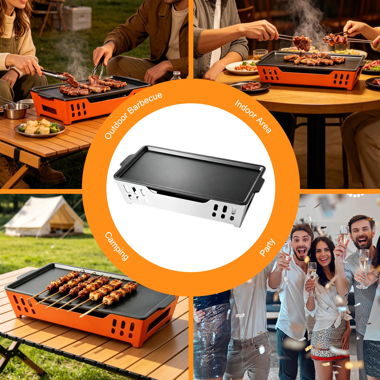 Płyta utrzymująca ciepło BBQ z 3 świecznikami na podgrzewacze, 36 x 19 cm, do utrzymywania ciepła, podgrzewacz do mięsa, pojemnik utrzymujący ciepło, grill na imprezę i do ogrodu (nie jest to