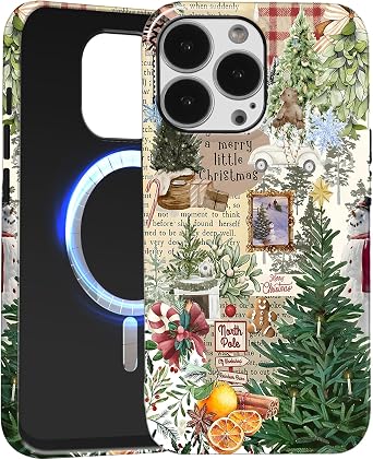 2-in-1 Christmas Magnetic Case for iPhone 13 Pro Max 6.7", Built-in Magnets Compatible with MagSafe, Aesthetics Pattern Silicone Protective Shockproof Bumper Girls Cover,Tree G