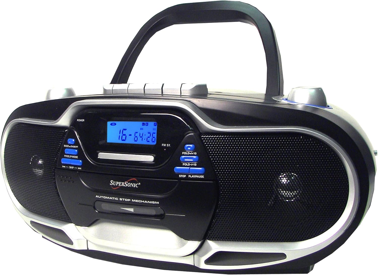 Supersonic SC709CD Boombox - Portable CD, MP3, Cassette Player With AM/FM Radio, USB/SD & AUX Input