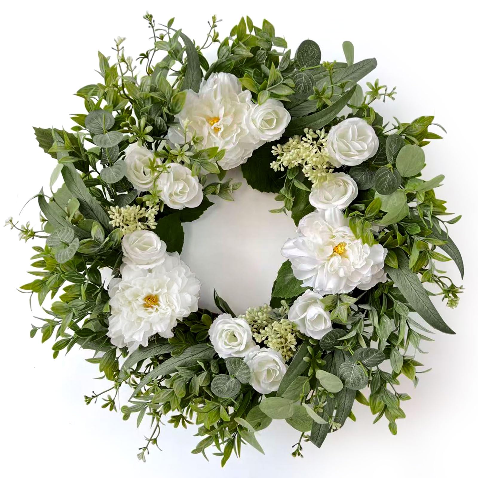 Artificial Door Wreath White Dahlia 23.6'' Summer Wreaths for Front Door