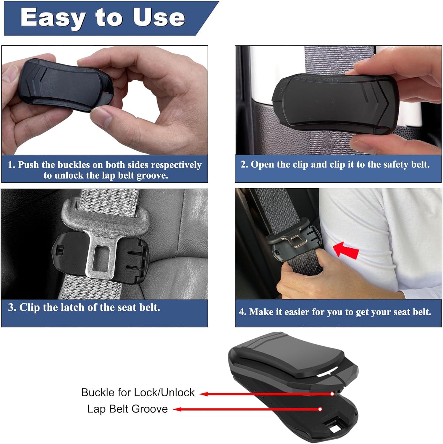 Car Seatbelt Adjuster, Seat Belt Clips for Universal Auto, Shoulder Neck Protector Strap Positioner for Car, 4 Pcs