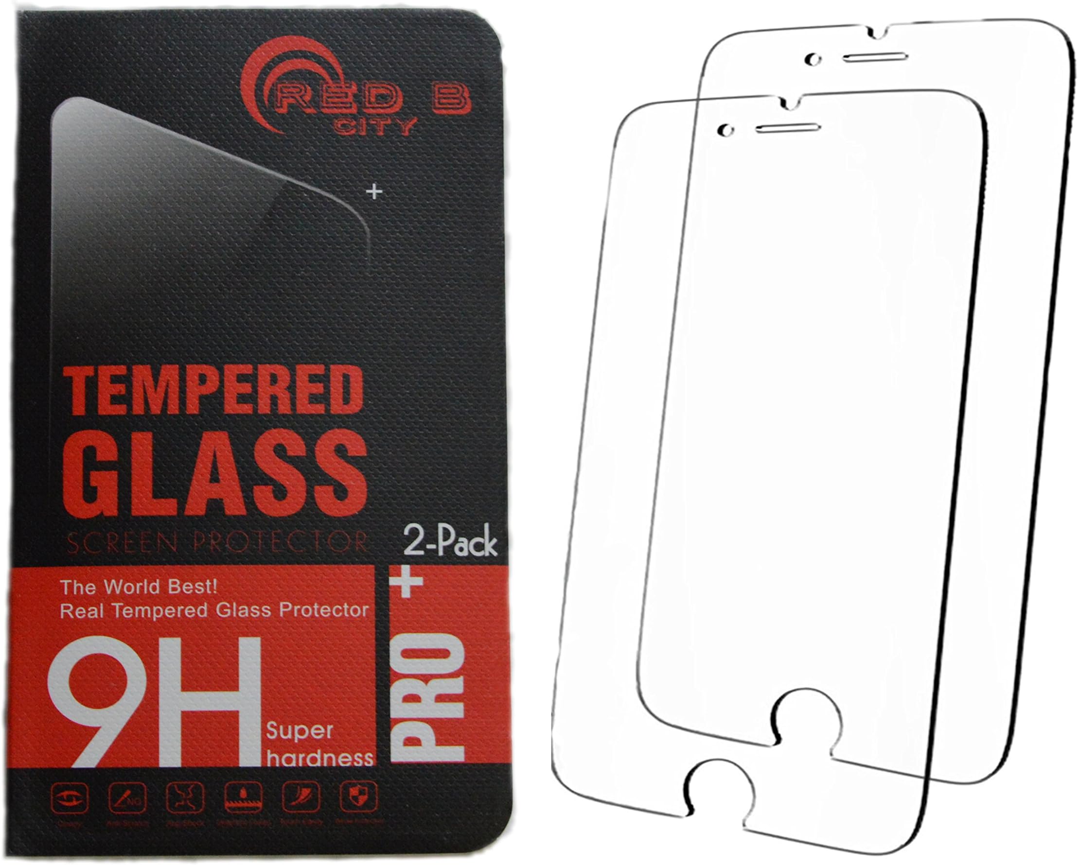 iPhone 7 Plus Screen Protector, iPhone 7 Plus Glass Screen, Anti-Scratch, Water-Proof, Bubble-Free, Anti-Fingerprints, HD (2-pack) Tempered Glass Screen Protector for iPhone 7 Plus by Red B City