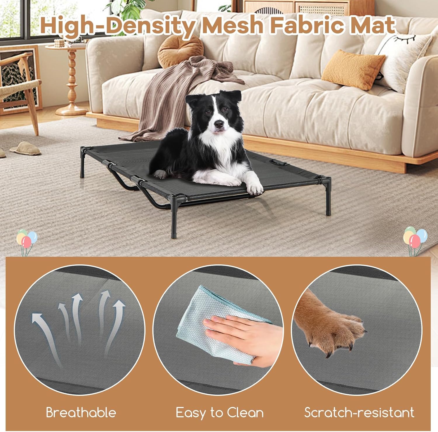 Giantex 52 inch Dog House Outdoor Extra Large, Elevated Dog Bed with Weatherproof Canopy, 2 Top Windows, Breathable Mesh Fabric Bed, Dog Tents Shelter Kennel, X-Large Dog House, 52" L x 33" W x 45" H