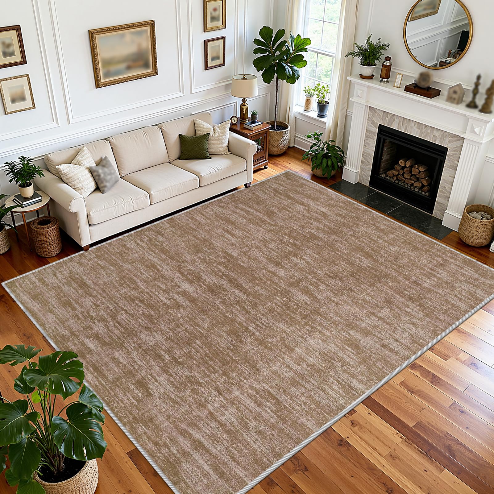 Grand tapis de salon lavable et antidérapant marron pour chambre et cuisine 150x180cm