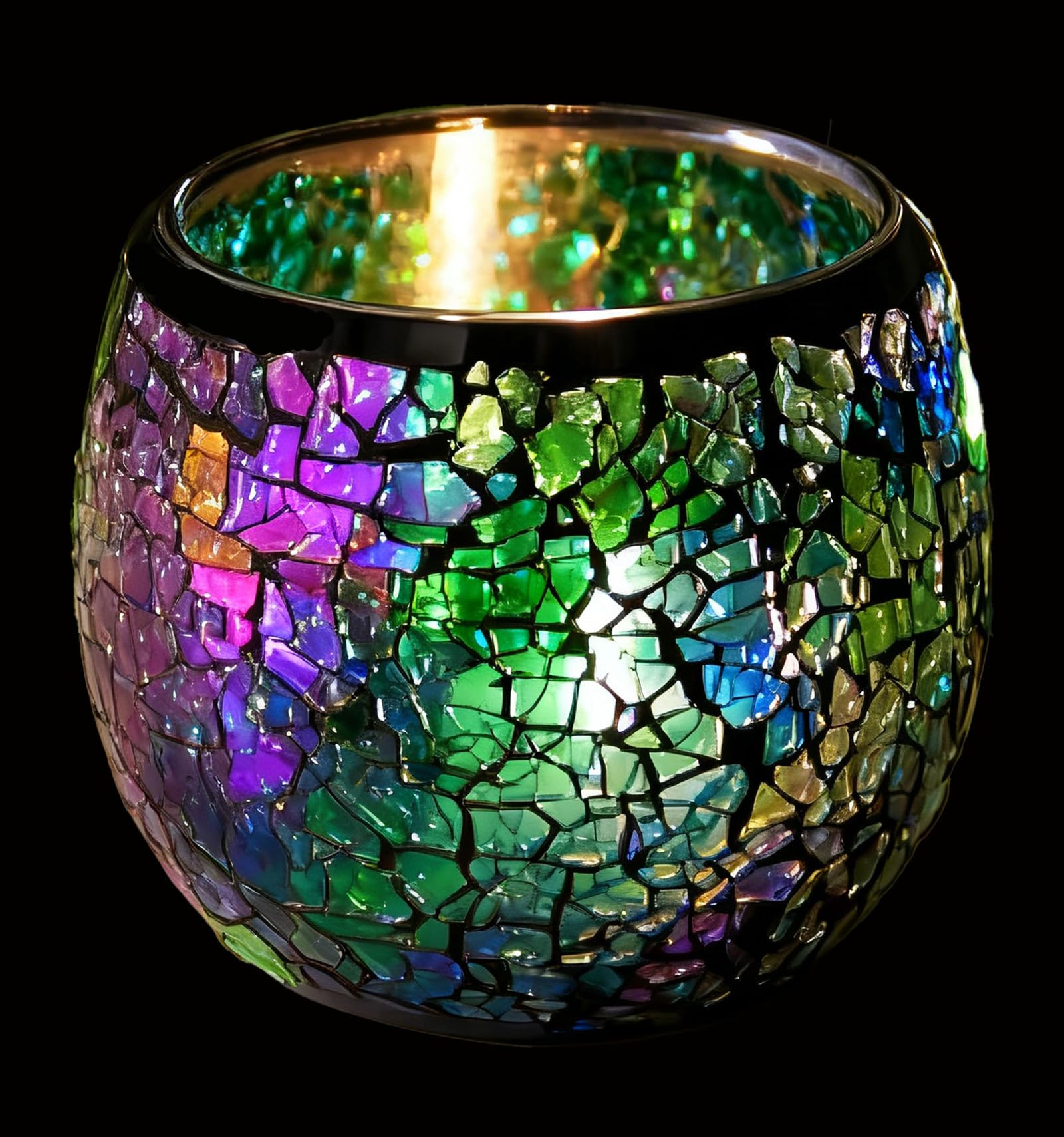 Maimeili Vintage Mosaic Glass Romantic Stained Votive Scented Candle Holder Base Tealight Candles Elegant Home Table Decor(NO Candles) for Wedding Party Christmas Church
