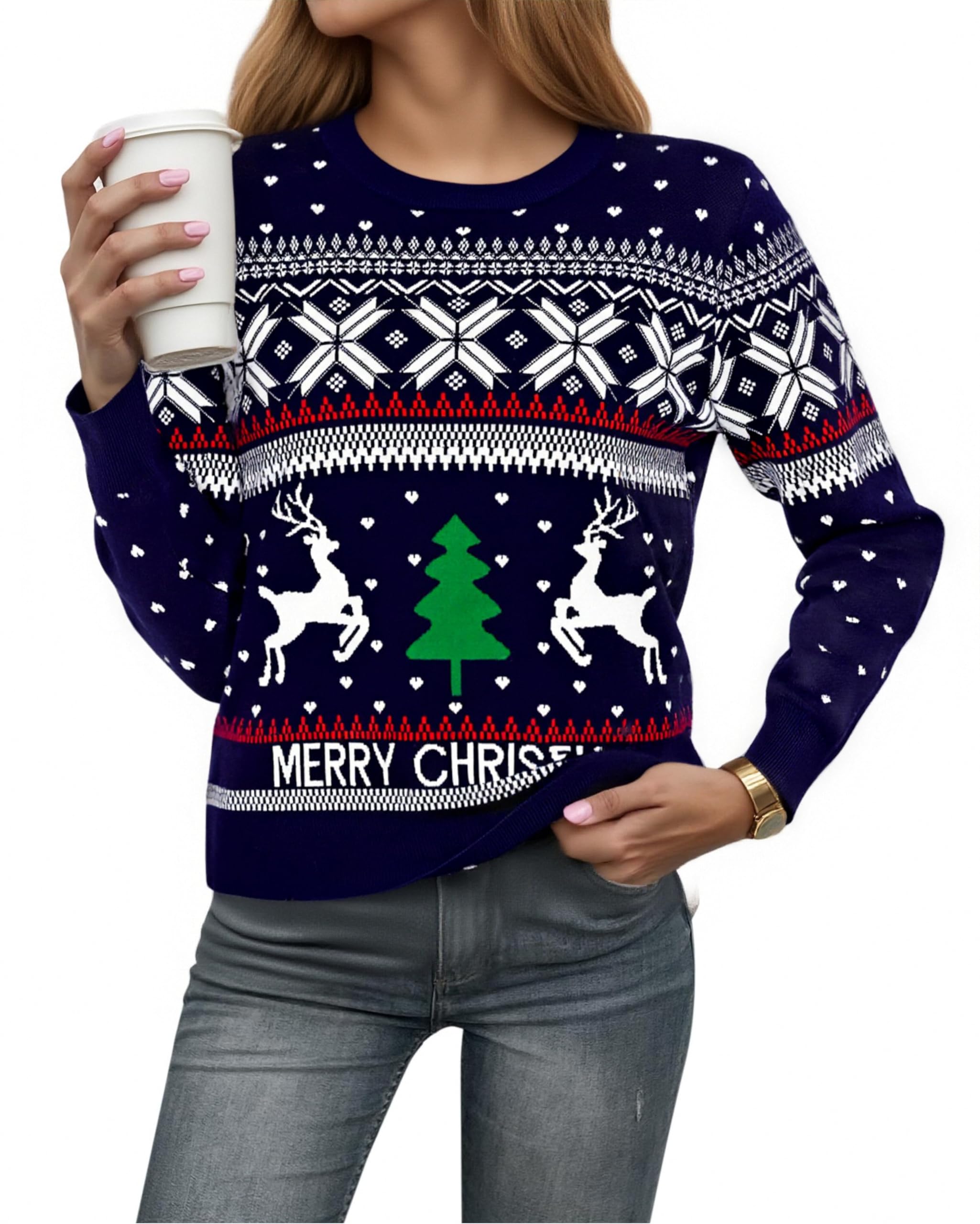 Bresdk Pull de Noel Femme Chaud Sweat de Noël Femmes Hiver Moche Pull Noel Drole Ugly Christmas Sweater Basique Vetement S-XXL