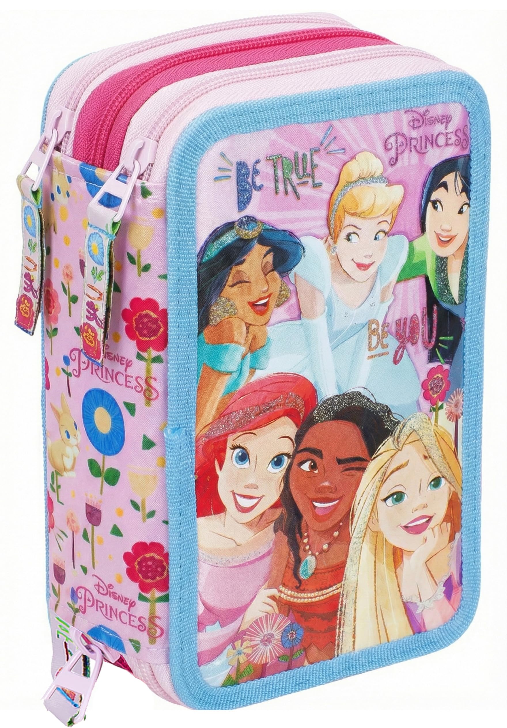 Clondo Trousse Scolaire Complète 44 Pièces pour Fan de Disney Princesses – Kit Créatif Triple Compartiment avec Ciseaux, Crayons, Feutres – Idée Cadeau Fille Rose avec Ariel, Raiponce, Cendrillon
