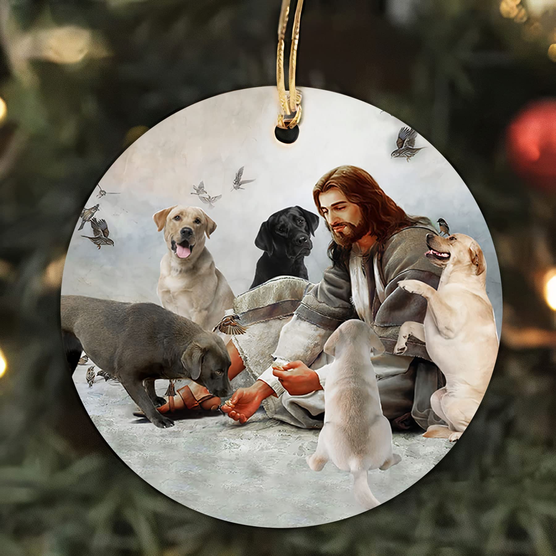Jesus Surrounded by Dogs Christmas Ceramic Ornament, Dog Hanging Ornament, for Dog Lover - Dog Ornament - Ornament Christmas Tree Decor - PTU - TXH