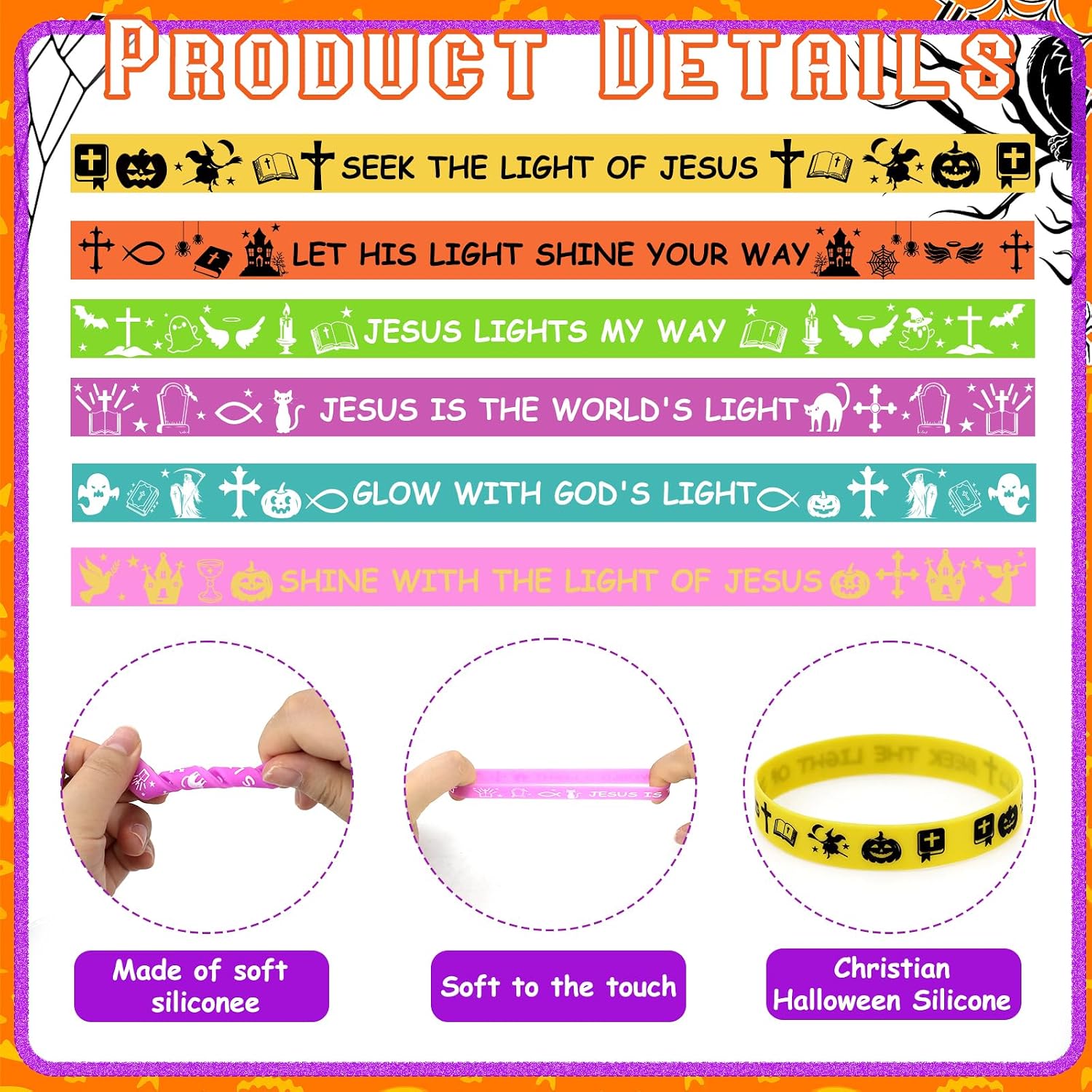 156pcs Christian Halloween Bracelets Glow in the Dark Party Favors Gifts