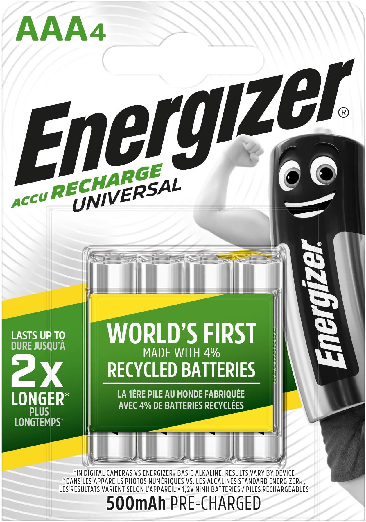 Energizer 638624 AAA 500mAh Rechargeable Batteries Carded 4