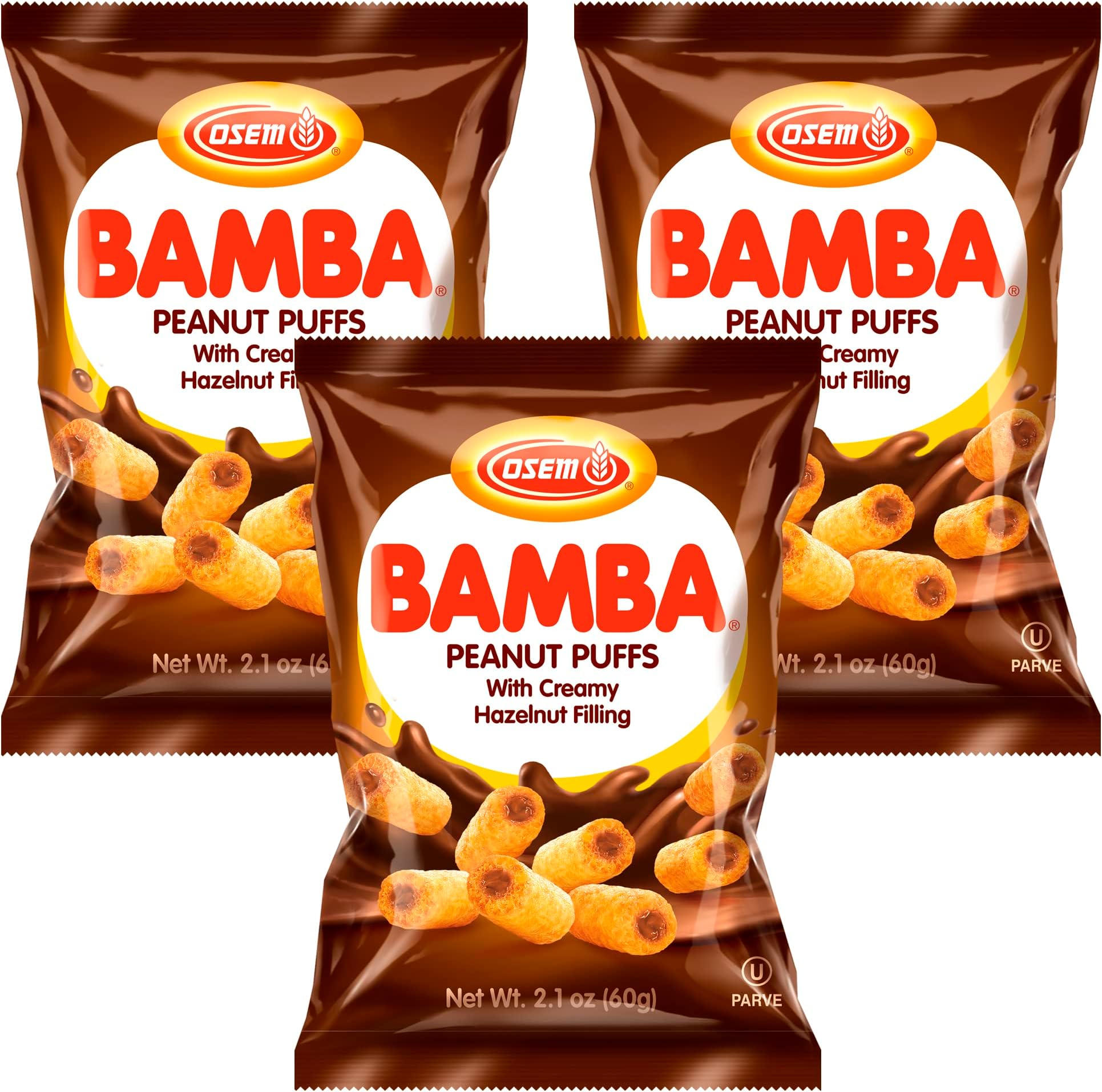 Bamba Hazelnut Cream Peanut Butter Snacks All Natural Peanut Butter Pb Corn Puffs, 2.1 Ounce (Pack of 3)