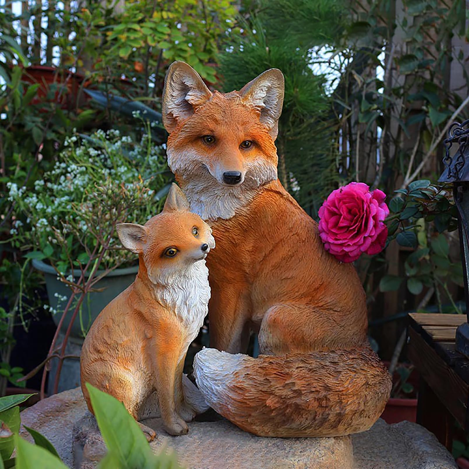 Gartenfiguren & Gartenstatuen Fuchs deko 31x20x18 cm Gartenfiguren für draußen wetterfest Tiere Figuren Harz Geschenk Skulptur Balkon Terrassen Deko