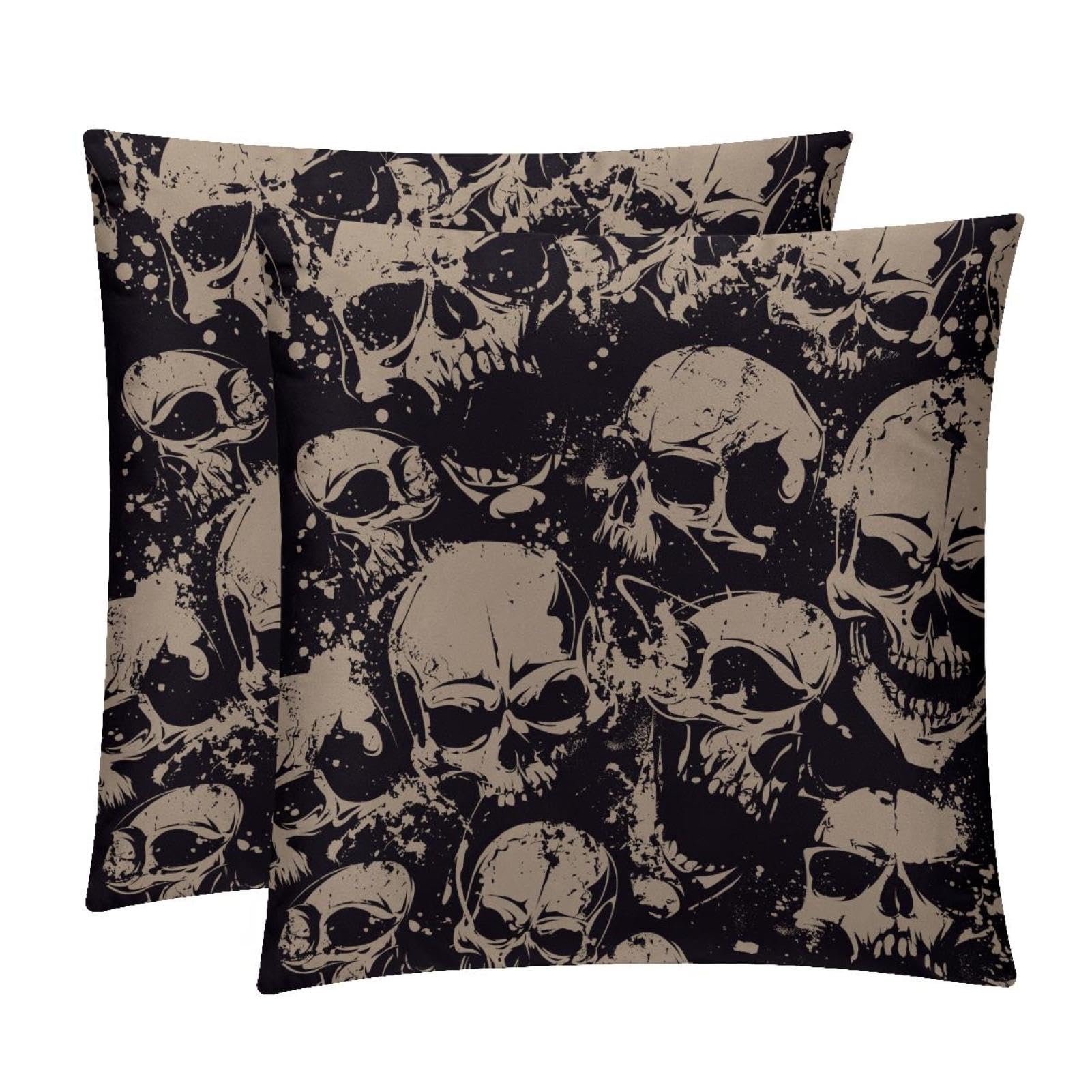 TDGKPZ Vintage Skull Throw Pillow Cases 2 Pack Pillowcases Zipper Cushion Covers For Bedroom Living Room 50x50cm