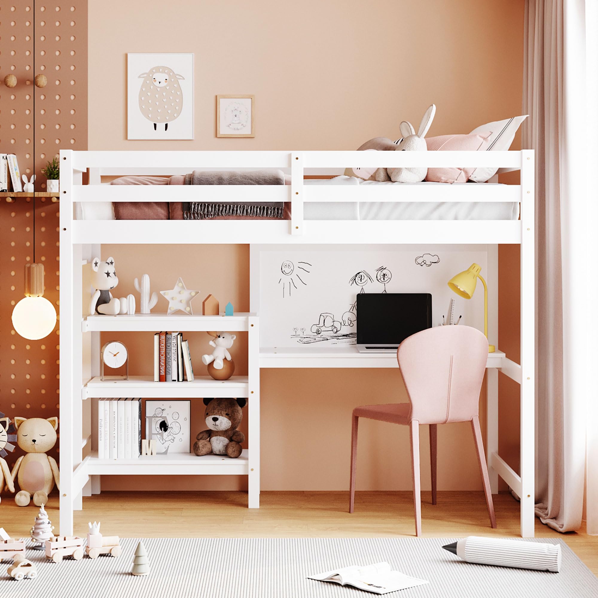 Amazon.com: 3-in-1 Design Twin Size Loft Bed with Built-in Shelves