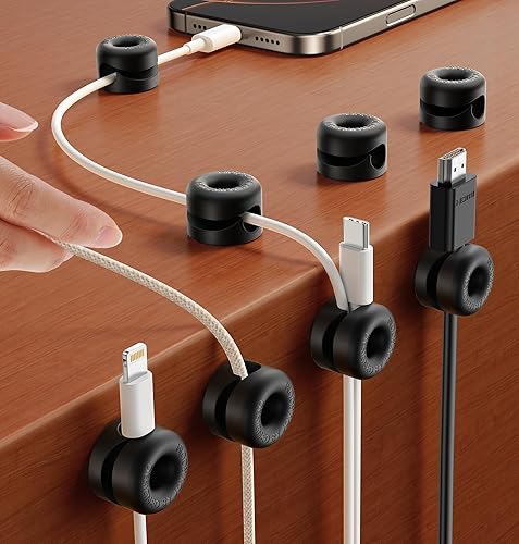 JOYROOM - Paquete de 8 clips de silicona para cables 1s bloqueo a presión lateral Gestión de cables de escritorio, cargador de teléfono adhesivo