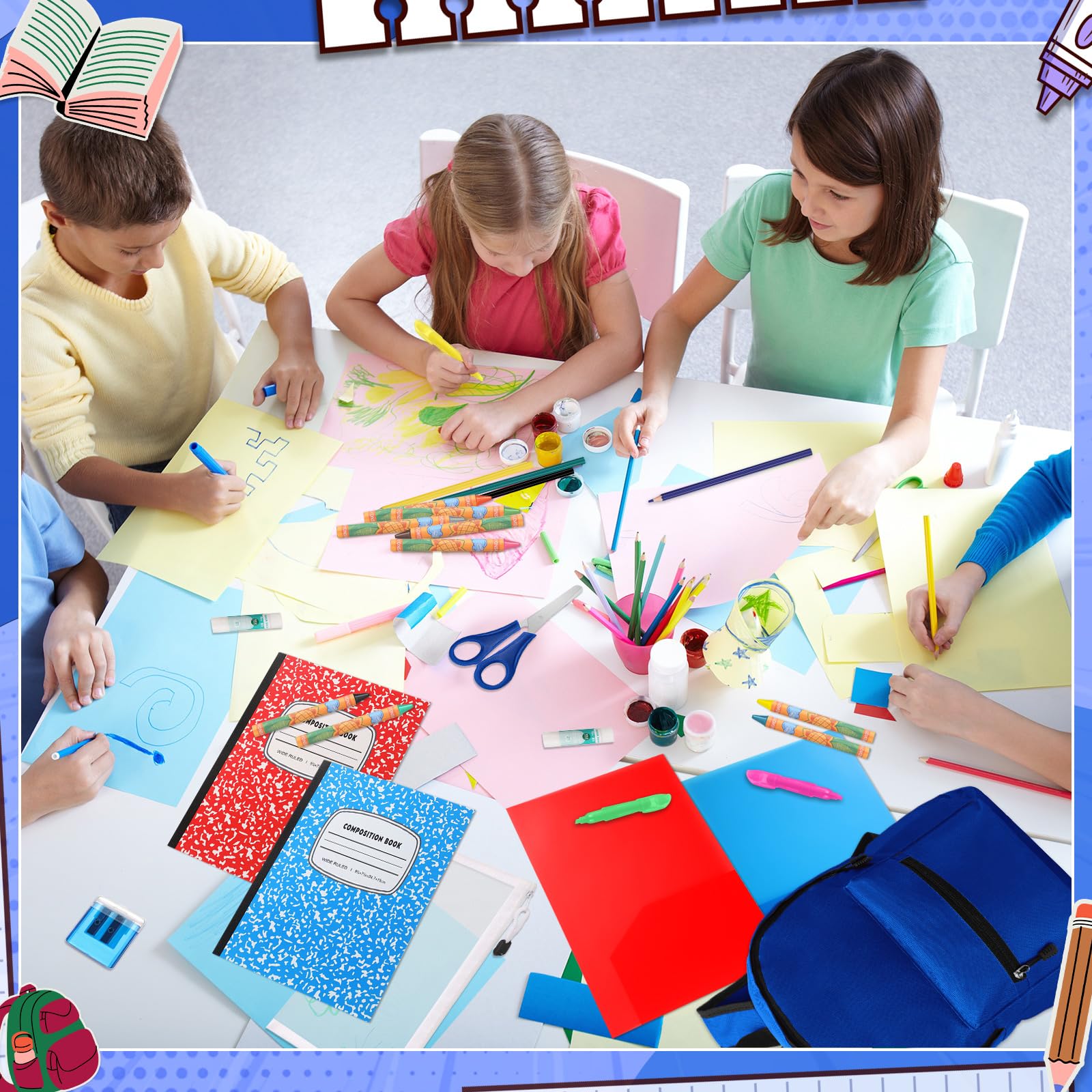 Gilprop Confezione da 68 articoli per il rientro a scuola per bambini, studenti K-8, kit di forniture per la scuola elementare e media, accessori essenziali, penne, quaderni, cancelleria per