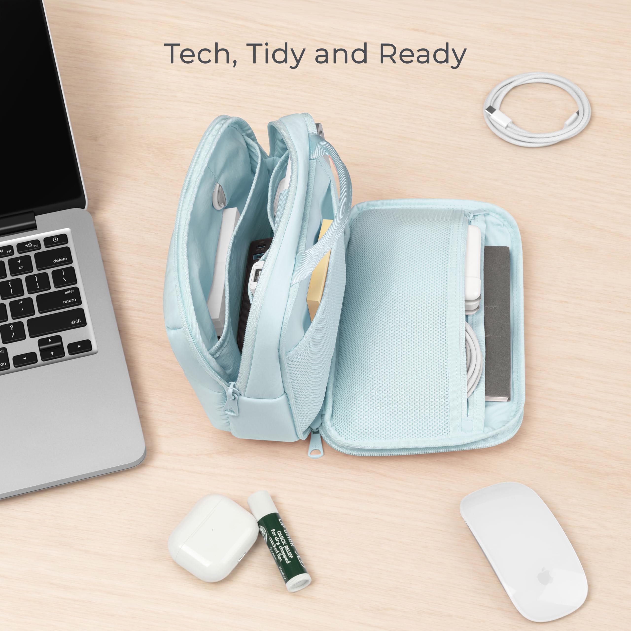 Comfyable Organizador de cables hinchado, bolsa tecnológica para mujeres y