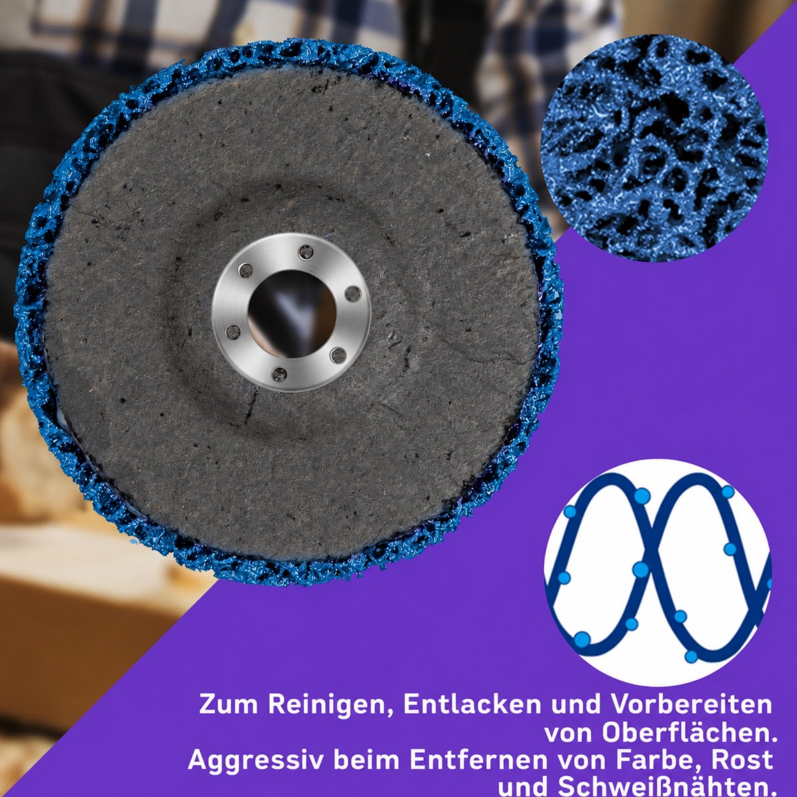 12 Stück Streifenscheiben für Winkelschleifer, 115mm Hochleistungs und Bruchsichere Reinigungsscheibe, Lackentferner Schleifräder für Metall, Holz, Beton, Kunststoff